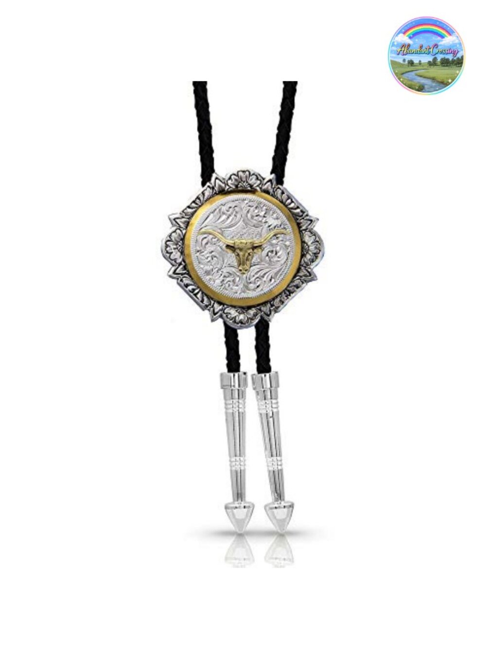 Bolo Tie Western Leather Silver Finished Tips